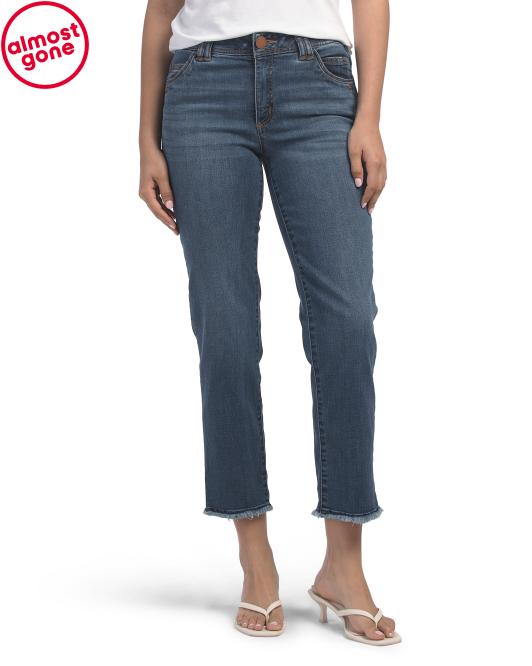 DEMOCRACY Abtech High Rise Slim Straight Jeans With Frayed Cuffs