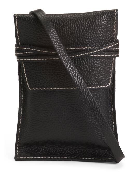 DIVINA Made In Italy Leather Cell Phone Bag With String Folding