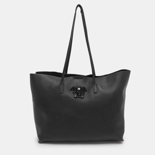 black leather palazzo shopper tote