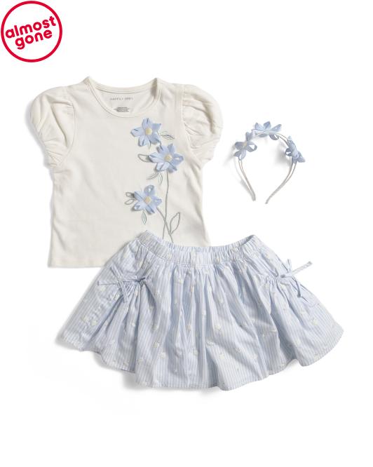 HAPPILY GREY Girls 2pc Floral Top And Striped Circle Skirt Set With Headband
