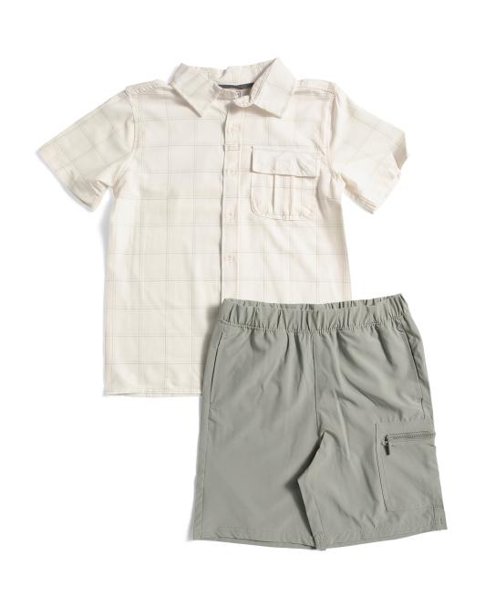 HUNTER Big Boys 2pc Short Sleeve Woven And Tech Cargo Shorts Set