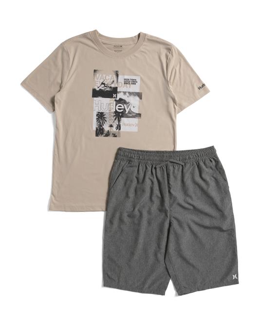 HURLEY Little Boys 2pc Graphic Tee And Woven Shorts Set