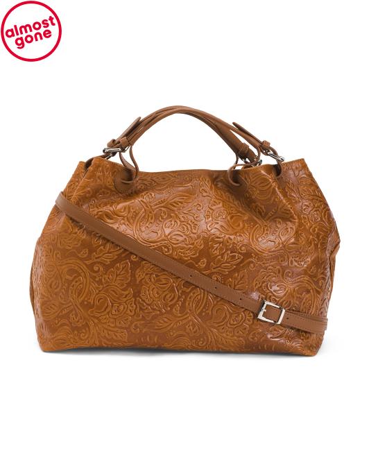 ISADORA Made In Italy Leather Embossed Satchel