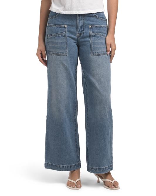 LE LIS Medium Wash Wide Leg Denim Jeans