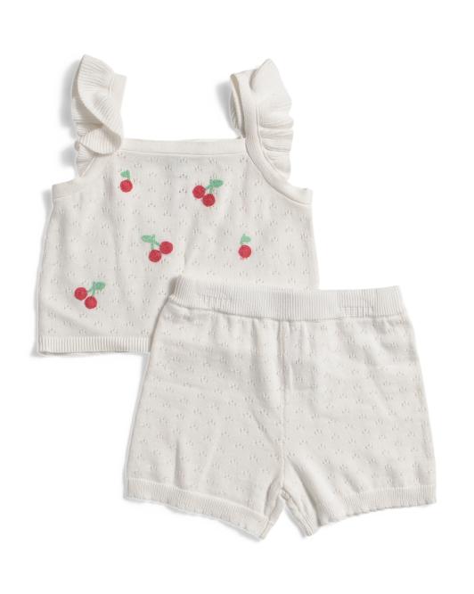 LITTLE ME Toddler Girls 2pc Cherry Pointelle Knit Tank And Shorts Set