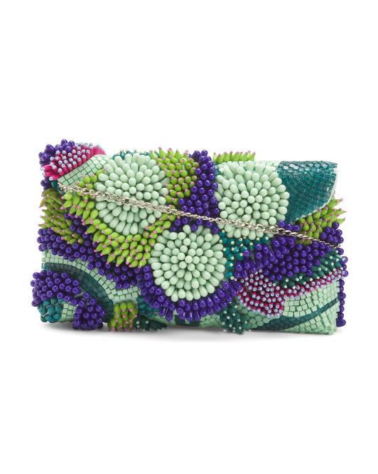 MADE IN INDIA Beaded Botanic Clutch Bag