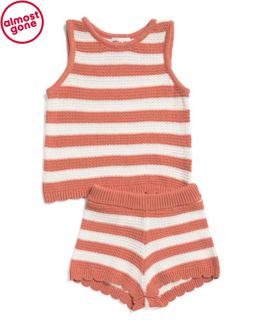 MILES THE LABEL Toddler Girls 2pc Knit Crochet Top And Shorts Set