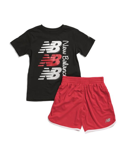 NEW BALANCE 2pc Short Sleeve Tee And Active Shorts Set