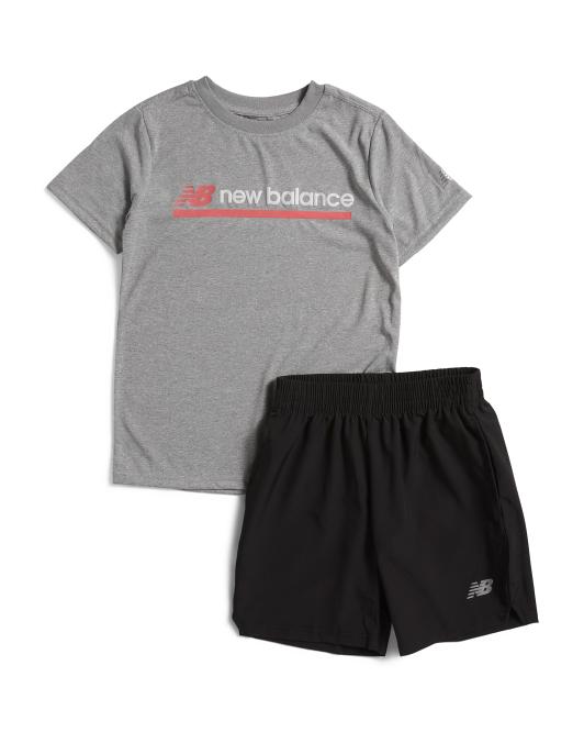 NEW BALANCE 2pc Short Sleeve Tee And Active Shorts Set