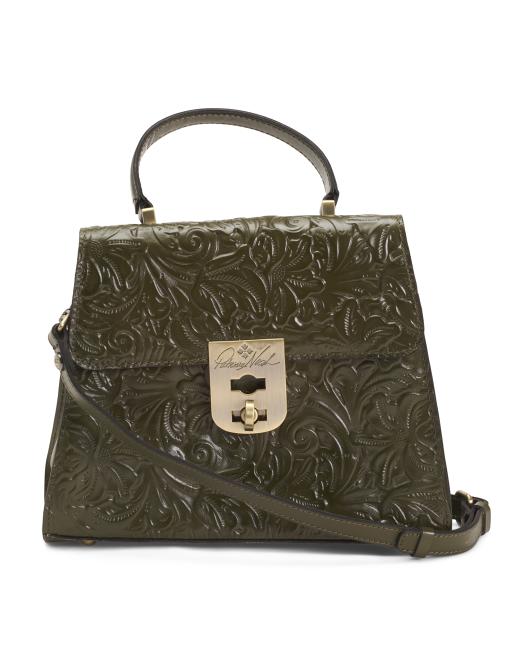 PATRICIA NASH Leather Chauny Tooled Satchel With Shoulder Strap
