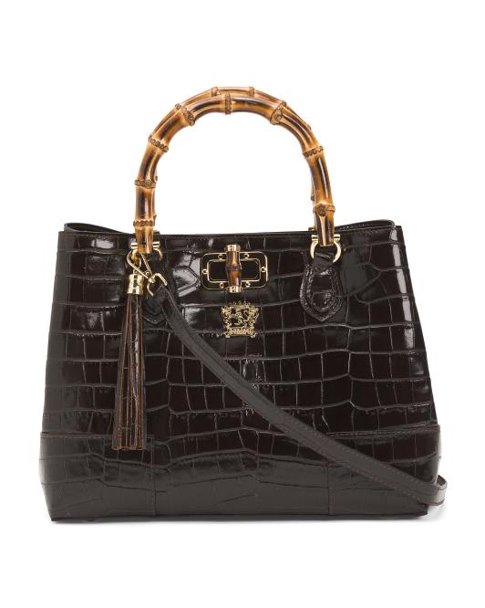 PRATESI Made In Italy Leather Triple Compartment Satchel