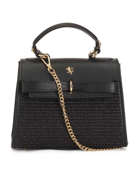 PRATESI Made In Italy Straw Flap Satchel