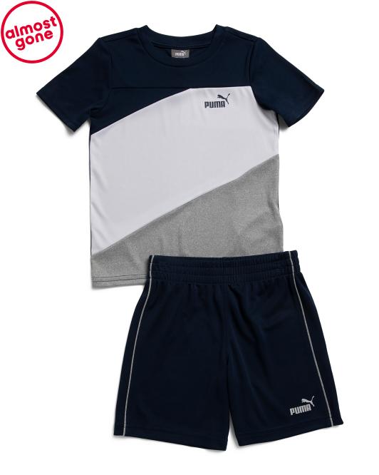 PUMA Boys 2pc Interlock Short Sleeve Performance Tee And Mesh Shorts Set