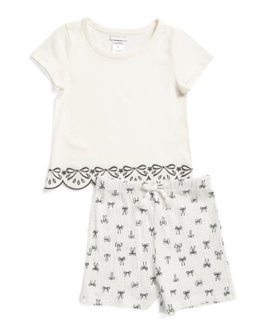 RACHEL ZOE Girls 2pc Embroidered Shirt And Shorts Set