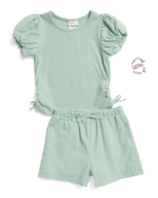 RACHEL ZOE Girls 2pc Knit Eyelet Top And Shorts Set