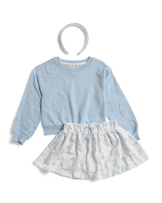 RACHEL ZOE Girls 2pc Top With Soutache And High Waist All Over Print Skort Set