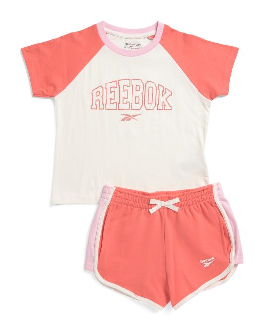 REEBOK Girls 2pc Color Block Tee And Shorts Set