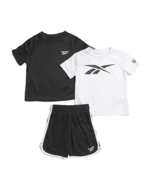 REEBOK Little Boys 3pc Short Sleeve Tees And Active Shorts Set