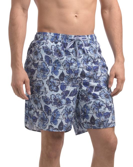 TAILORBYRD Distressed Hibiscus Swim Shorts With Comfort Liner