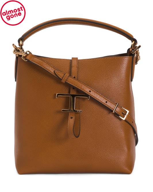 TOD'S Made In Italy Leather T Timeless Top Handle Hobo With Detachable Strap
