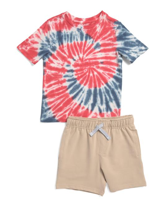 TOMMY BAHAMA Boys 2pc Americana Short Sleeve Dip Dye Tee And Shorts Set