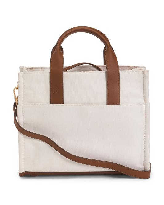 TOMMY BAHAMA Canvas Solid Medium Tote With Leather Trim