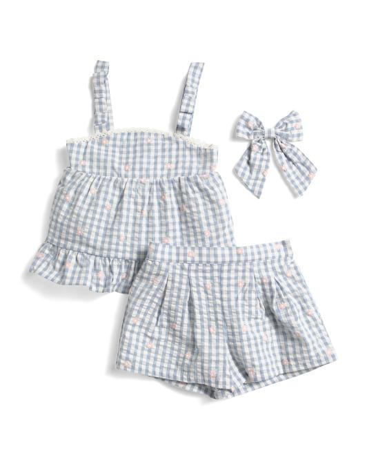 TOMMY BAHAMA Toddler Girls 2pc Strappy Gingham Shorts Set With Bow