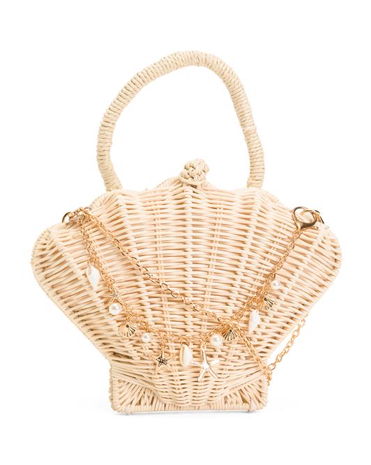 URBAN EXPRESSIONS Faux Straw Sculpted Handbag With Charm Accented Chain Strap
