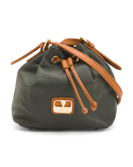 VALENTINA Made In Italy Leather Mini Drawstring Bucket Bag