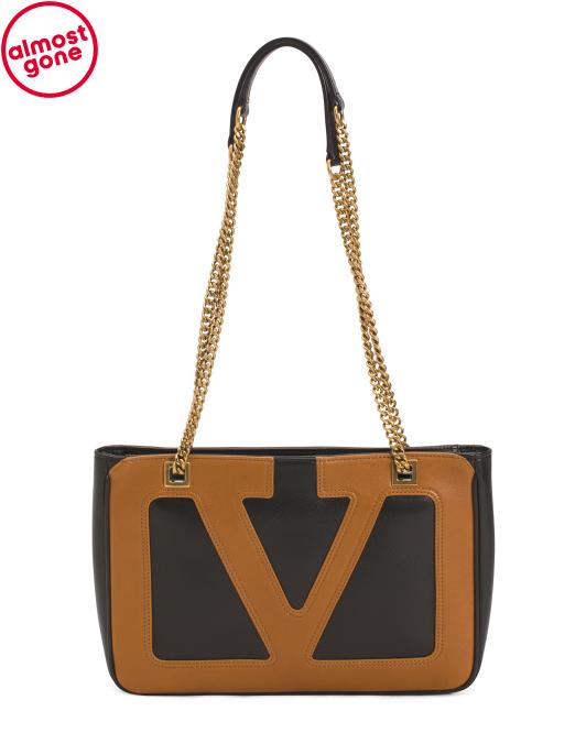 VALENTINO GARAVANI Made In Italy Leather Viva Superstar Small Shopper With Chain