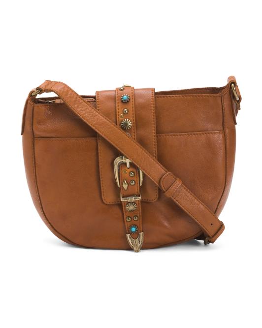 VILENCA Leather Crossbody Front Buckle Zip Top Bag