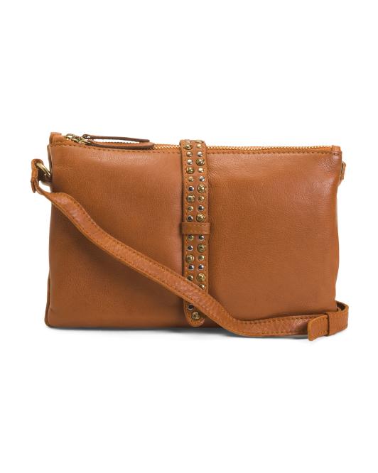 VILENCA Leather Double Entry Studded Flap Crossbody