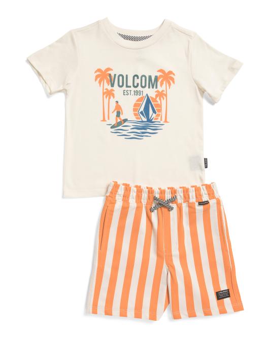VOLCOM Boys 2pc Graphic Short Sleeve Tee And Shorts Set