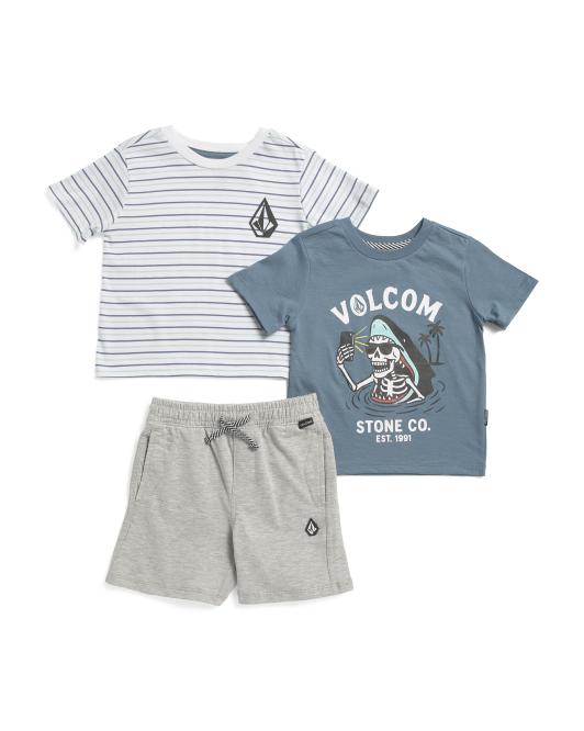 VOLCOM Boys 3pc Short Sleeve Graphic Tees And Shorts Set
