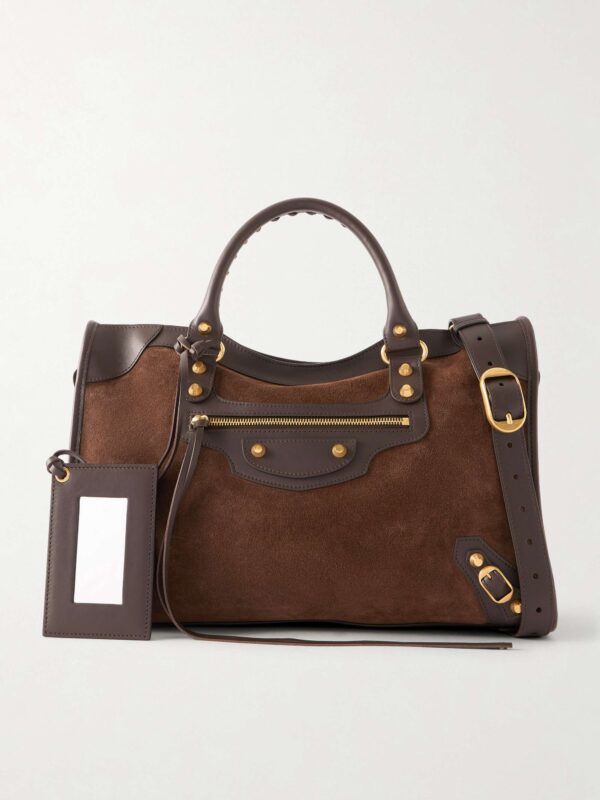 Le City studded leather-trimmed suede shoulder bag
