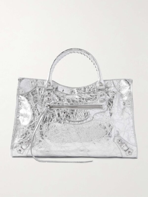 Le City medium metallic textured-leather tote