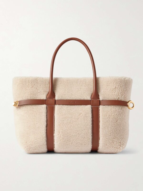 Ghiera small leather-trimmed cashmere and silk-blend fleece tote