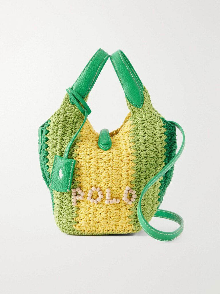 Polo Play small leather-trimmed crocheted bucket bag