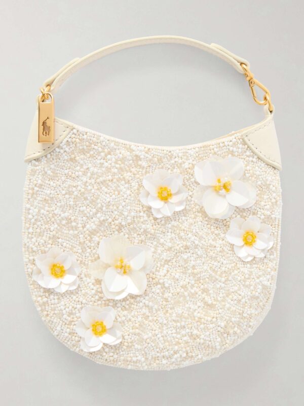 Floral-embellished beaded small shoulder bag