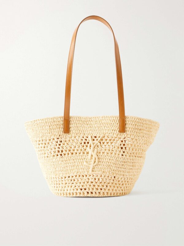 Panier small leather-trimmed raffia tote
