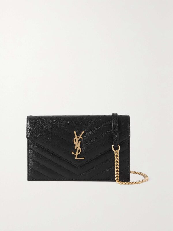 Cassandre matelassé textured-leather chain wallet