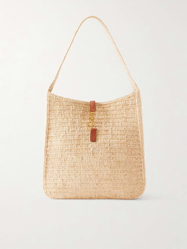 Le 5 à 7 leather-trimmed raffia shoulder bag