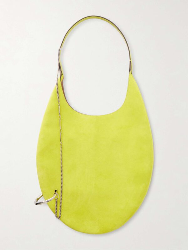 Pierced embellished suede shoulder bag