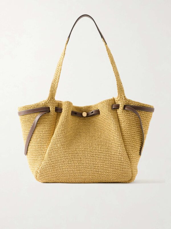 Romy leather-trimmed straw tote