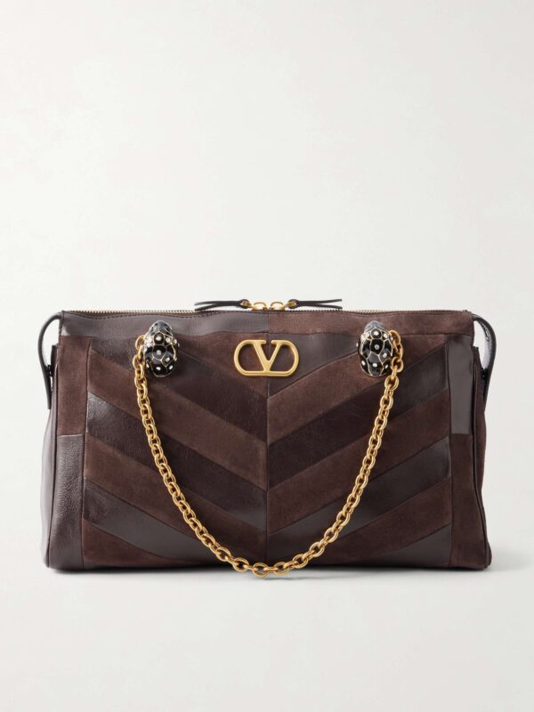 Panthea medium embellished patchwork leather and suede shoulder bag