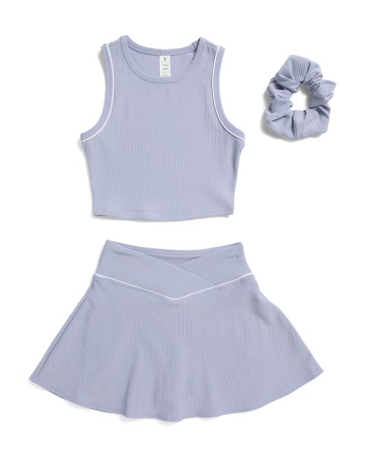 YOGALICIOUS Big Girls 2pc Tank Top With Crossover Skort Set And Scrunchie
