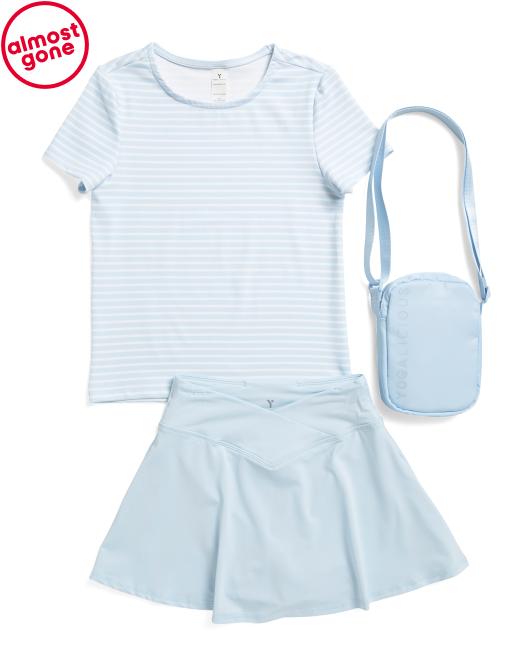 YOGALICIOUS Big Girls 2pc Tee And Crossover Skort Set With Matching Fanny Pack