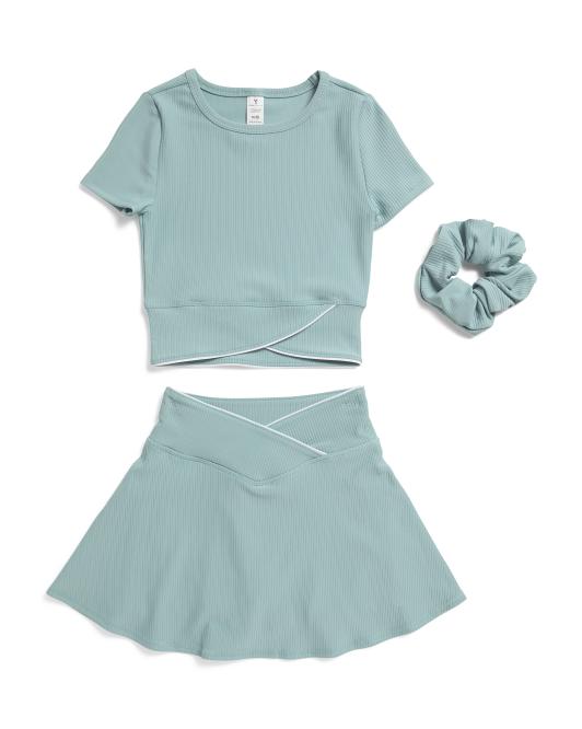 YOGALICIOUS Girls 2pc Ribbed Crossover Top And Crossover Skort Set