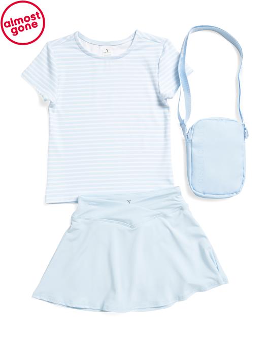 YOGALICIOUS Little Girls 2pc Bloom Tee Crossover Skort And Fanny Pack Set