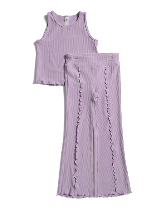 YOGALICIOUS Little Girls 2pc Lettuce Hem Tank And Pants Set